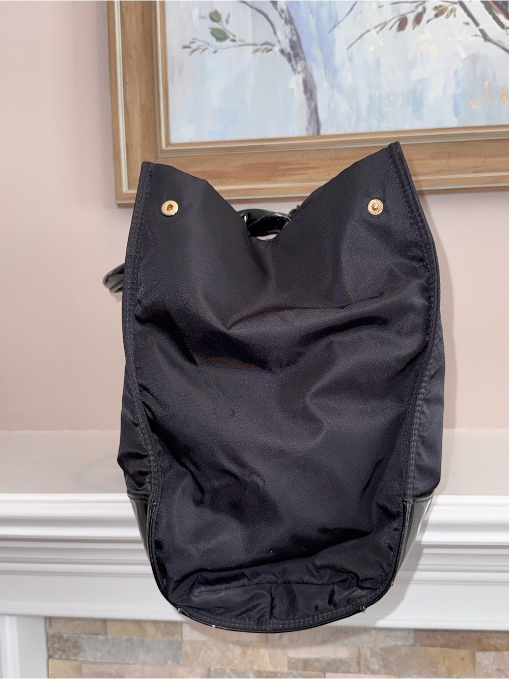 Tory Burch X2108 Black Patent Leather Nylon X-Large Tote Size 23/17x13x5 in - Picture 5 of 13